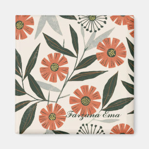 Íman Texto personalizado do Padrão Floral Botânico