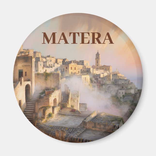 Íman Texto Personalizado Sassi di Matera Itália Aquarel (Frente)