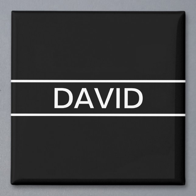 Íman Texto personalizável | Preto e Branco Moderno Negr (Criador carregado)