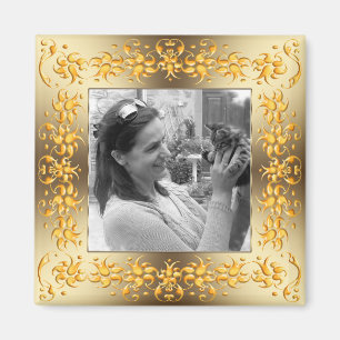 Íman texto retro - quadro de ouro barroco floral.