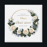 Íman Thank You White Roses & Blue Baby’s Breath<br><div class="desc">Delicate white roses and airy sprigs of baby’s breath come together in a graceful floral wreath, perfect for adding soft, romantic charm to bridal shower products. This elegant wreath design is ideal for invitations, thank you cards, favour tags, or décor, setting a gentle, feminine tone that feels fresh and timeless....</div>