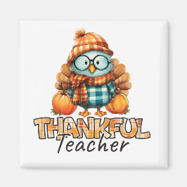 Íman Thankful Teacher Autumn Owl with Pumpkins & Plaid