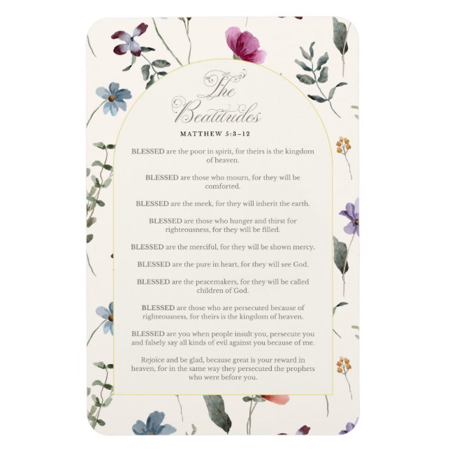 Íman The Beatitudes Matthew 5:3–12 Floral Scripture (Vertical)
