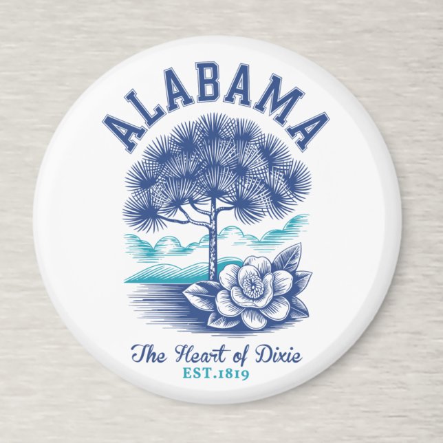 Íman The Heart of Dixie – Alabama Camellia & Tree Graph (Criador carregado)