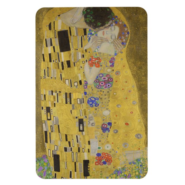 Íman The Kiss, Art Nouveau Oil Painting, Gustav Klimt (Vertical)