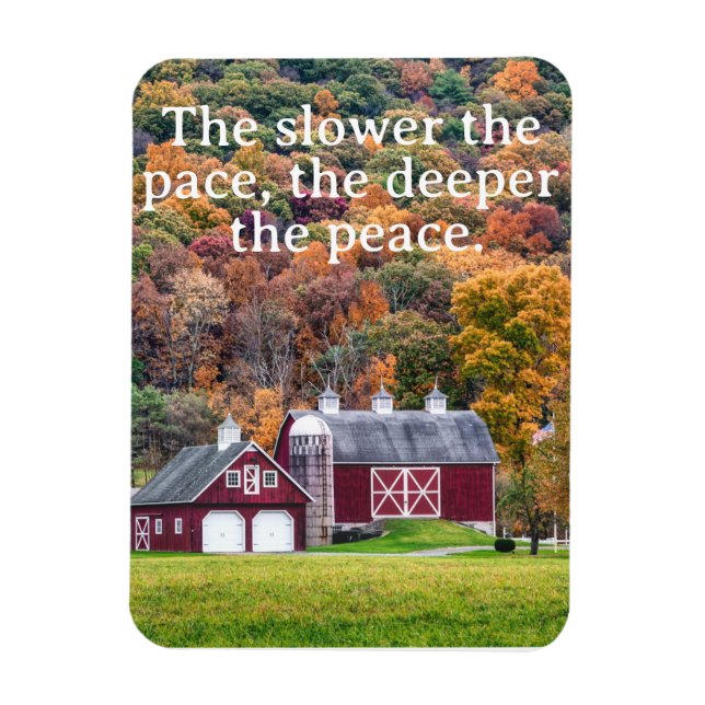 Íman The Slower the Pace, Red Barn in Autumn (Vertical)