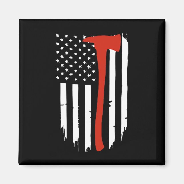 Íman Thin Red Line Ax American Flag Patriot Firemoon (Frente)