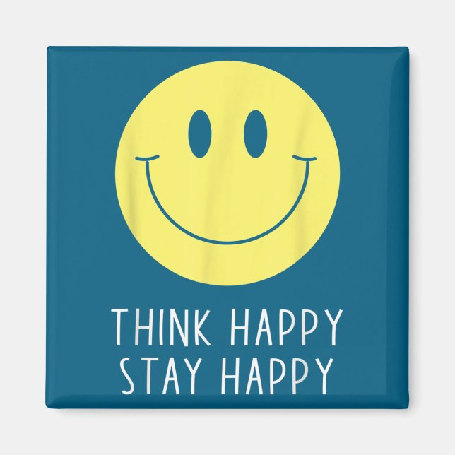 Íman Think Happy Stay Happy Motivation Quote Yellow Smi (Frente)
