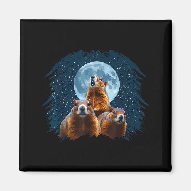Íman Three Groundhog Head And Moon Happy Groundhog Day  (Frente)