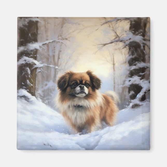 Íman Tibetan Spaniel Deixe Nevar Natal  (Frente)