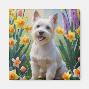 Íman Tibetan Terrier Cachorro Pintura Flores da Primave