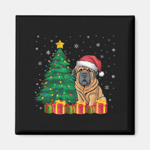 Íman Tibetano - Mastiff Santa Hat Luzes de Natal