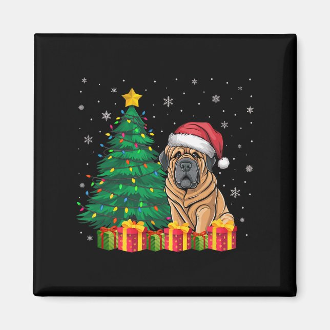 Íman Tibetano - Mastiff Santa Hat Luzes de Natal (Frente)
