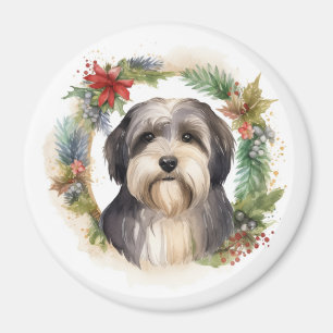 Íman Tibetano Terrier Christmas Wreath Festivo Pup