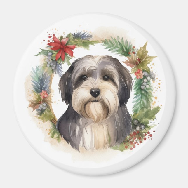 Íman Tibetano Terrier Christmas Wreath Festivo Pup (Frente)