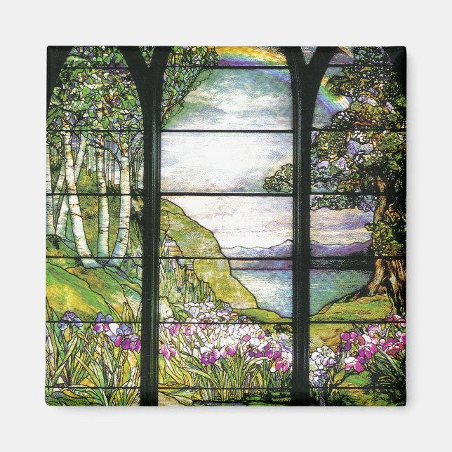 Íman Tiffany Vidro Estido Íris Flores Florais (Frente)