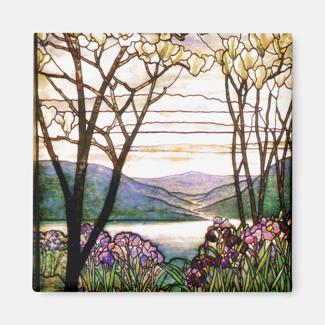 Íman Tiffany Vidro Estido Íris Flores Florais (Frente)