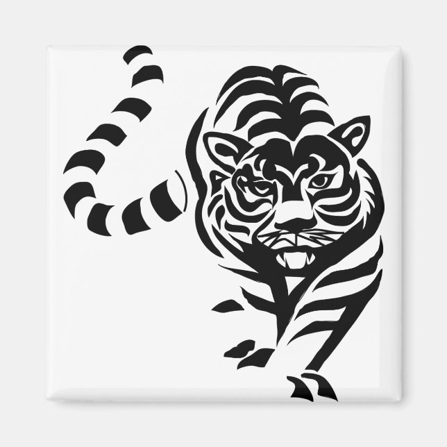 Íman Tiger Cat Grandes Stripes Brancas Negras Prowl Wal (Frente)