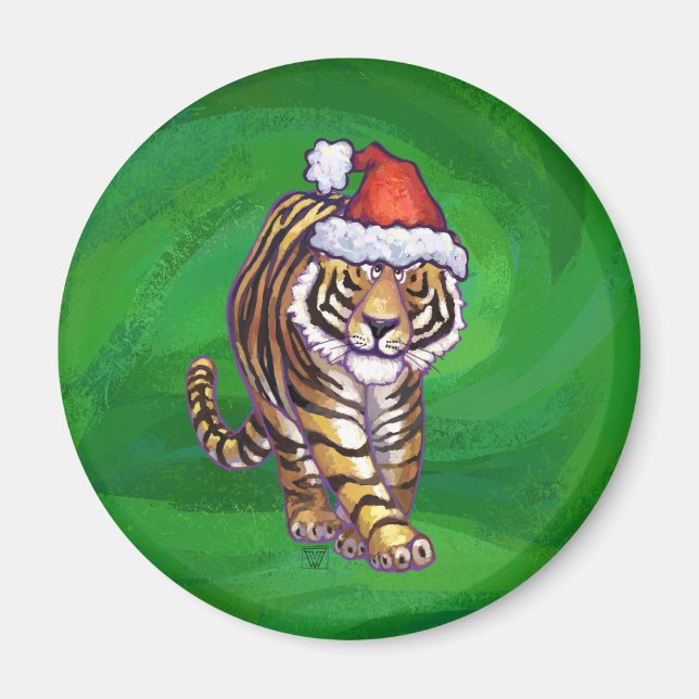 Íman Tiger Christmas On Green (Frente)