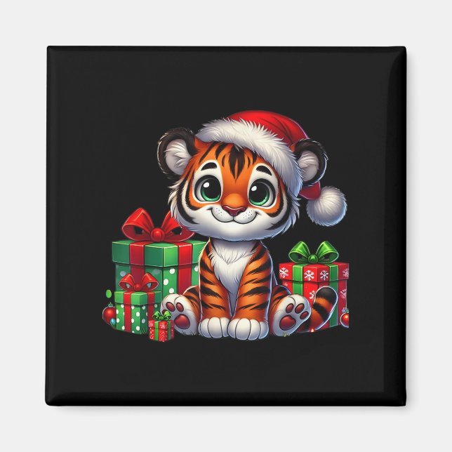 Íman Tiger Xmas Lighting Santa Hat Tiger Natal (Frente)