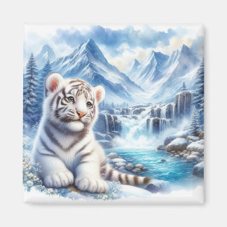 Íman Tigre branco para bebê, imã de geladeira para neve