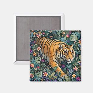 Íman Tigre com Olhos Âmbar Folhagem da Selva Fantasia
