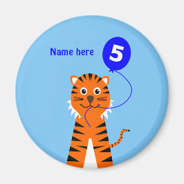 Íman Tigre de 5 de aniversário bonito adiciona nome azu