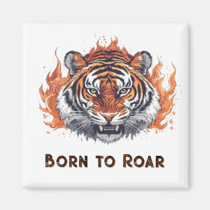 Íman Tigre Feroz com Chamas - Texto Personalizável
