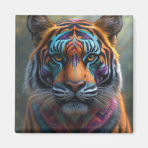 Íman Tigre Majestoso com Tinta Tribal Vibrante