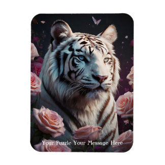 Íman Tigre sentado em um jardim de rosas rosa