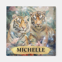 Tigres Estrelados Elegantes em Aquarela