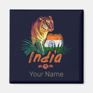 Íman Tiigre de Vintagem da Índia com Bandeira Retro Lot