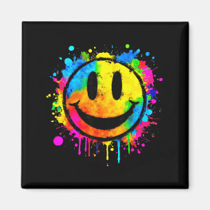Íman Tinta Fofa Salpico Feliz Sorriso Rosto 70s Tie Dye