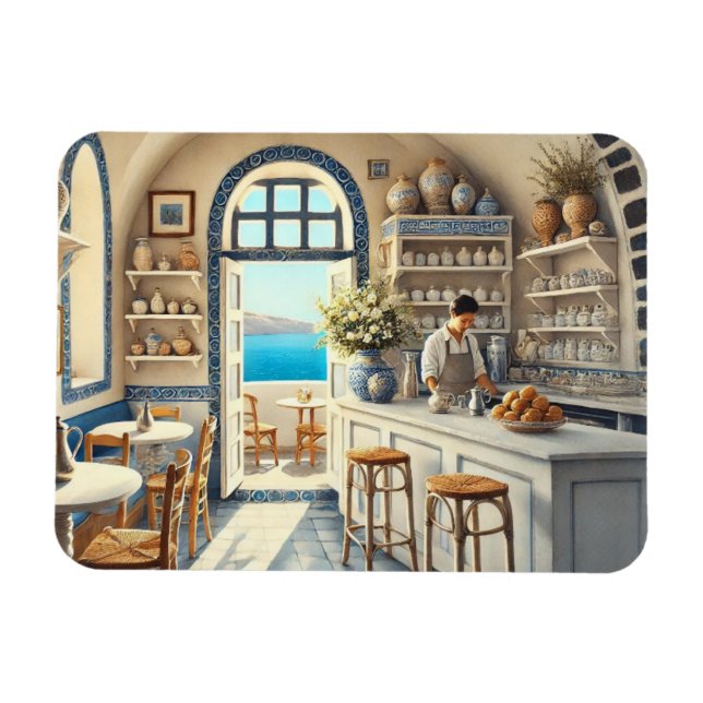 Íman Tiny Coffeeshop em Santorini (Horizontal)