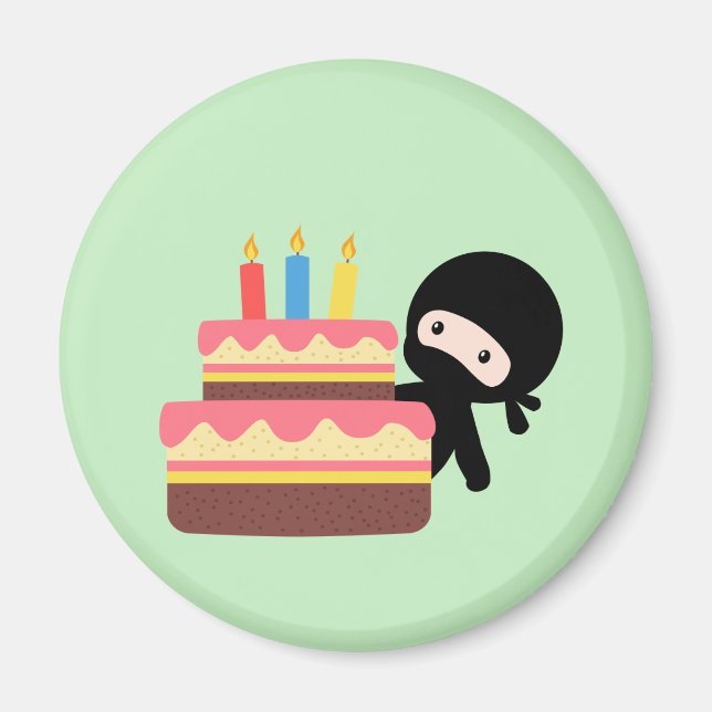 Íman Tiny Ninja Por Trás Do Bolo De Aniversário Verde (Frente)