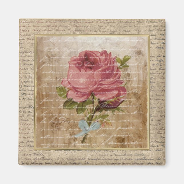 Íman Tiny Vintage - Impressão Floral - Magneta rosa emp (Frente)