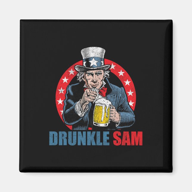 Íman Tio Sam Bêbado Engraçado 4 De Julho Tio Sam Cervej (Frente)