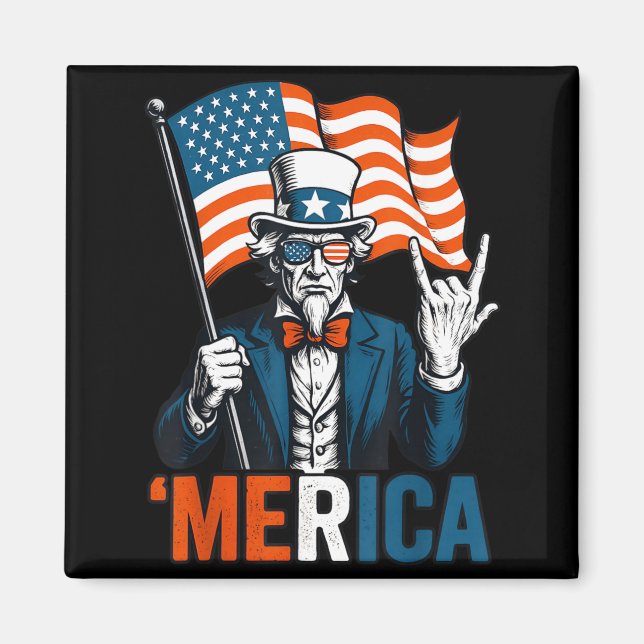 Íman Tio Sam Merica Rock Engraçado 4 de Julho Americano (Frente)
