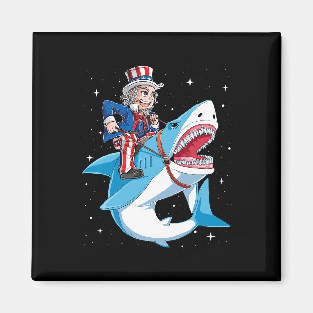 Íman Tio Sam Riding Shark T Shirt 4 De Julho Kids Bo (Frente)