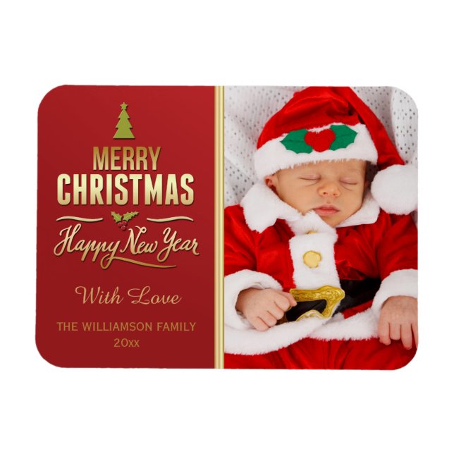 Íman Tipografia de Natal, Feriado, Vermelho, Dourado (Horizontal)