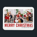 Íman Tipografia Vermelha Feliz Natal Três Colagem Fotog<br><div class="desc">Feliz Natal! Traga um pouco de alegria de férias para sua casa com nosso Magnet de Natal personalizável! Perfeito para mostrar memórias queridas, este ímã permite que você personalize com sua foto festiva favorita, fazer uma adição única ao seu decoro de férias. Um presente ideal para a família e os...</div>