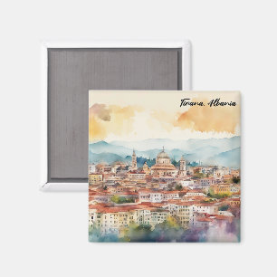 Íman Tirana Albânia Pintura Aquarela Vista Panorâmica