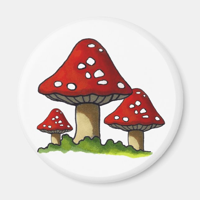 Íman Toadstools Vermelho, Cogumelo: Arte em Mão Livre (Frente)