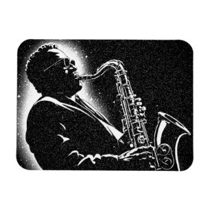 Íman Toca Saxofone Estilo Gráfico BW anos 50