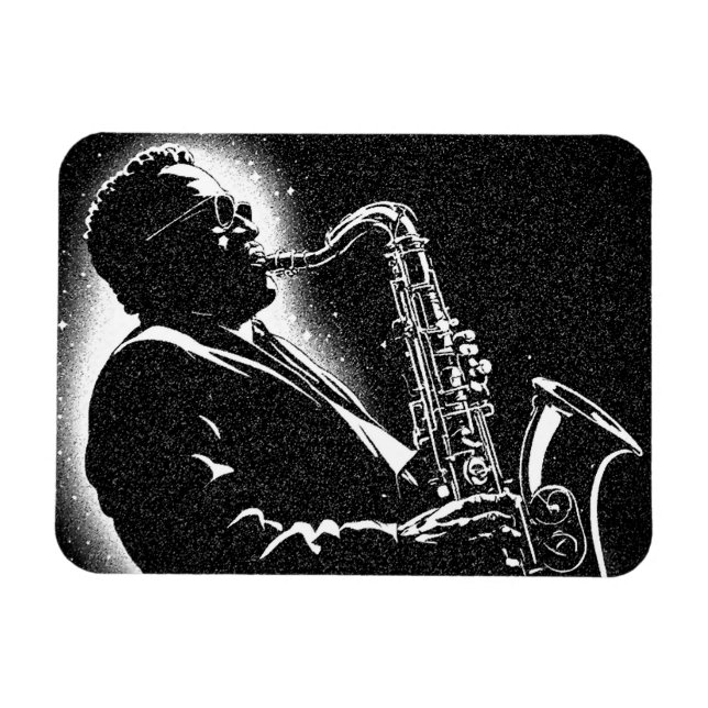 Íman Toca Saxofone Estilo Gráfico BW anos 50 (Horizontal)