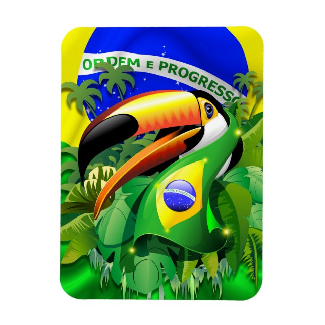 Íman Toco Toucan com bandeira do Brasil (Vertical)