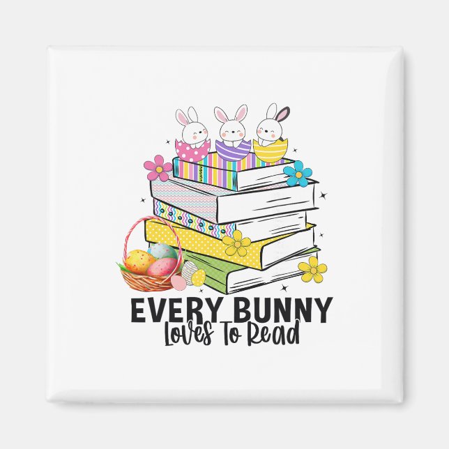 Íman Todo Coelhinho Ama Ler Livro Cute de Páscoa (Frente)
