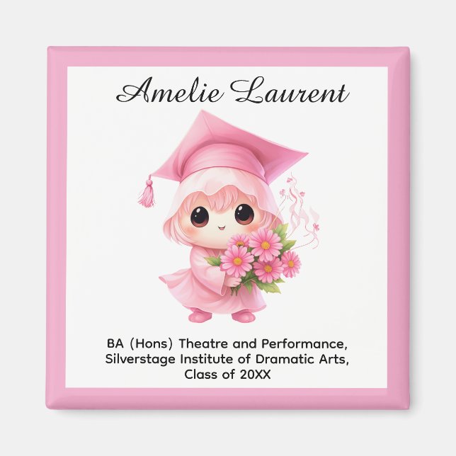 Íman 🎓 Todo texto personalizado Chibi Bloom Graduação (Frente)