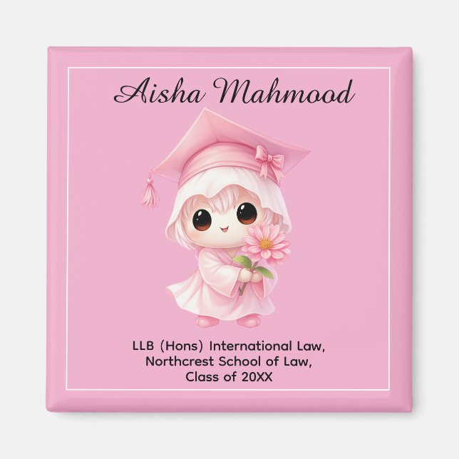 Íman 🎓 Todo texto personalizado Chibi Rose Graduação (Frente)