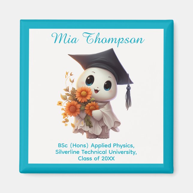 Íman 🎓 Todo texto personalizável Chibi Blue Graduação (Frente)